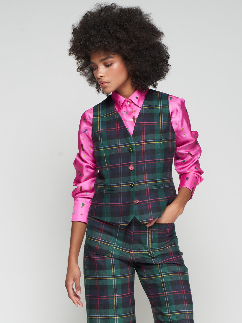 Gilet Scozzese con profili Rosa